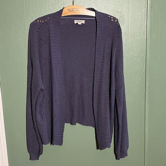 LOFT Navy Open Front Ribbed Cardigan Sweater Size Large - Picture 1 of 4